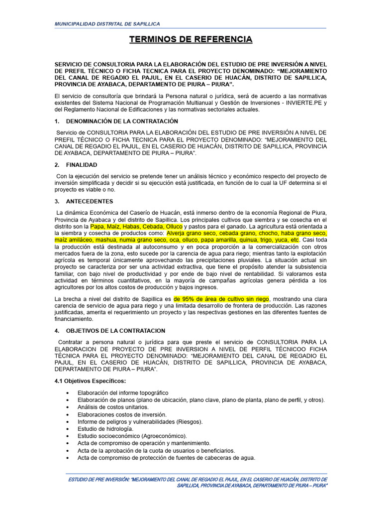 TDR - PERFIL TÉCNICO - SAPILLICA - CANAL DE REGADIO EL PAJUL | PDF ...