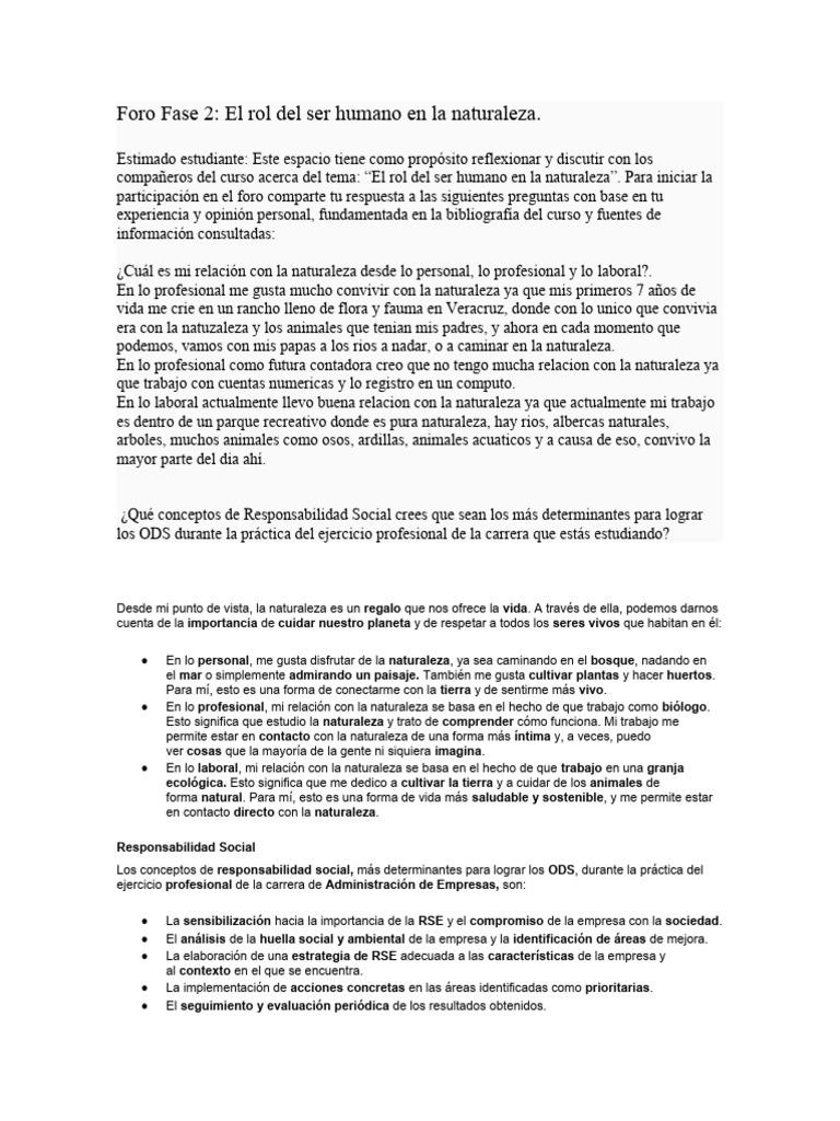 Rol del ser humano en la naturaleza | PDF | Responsabilidad social ...