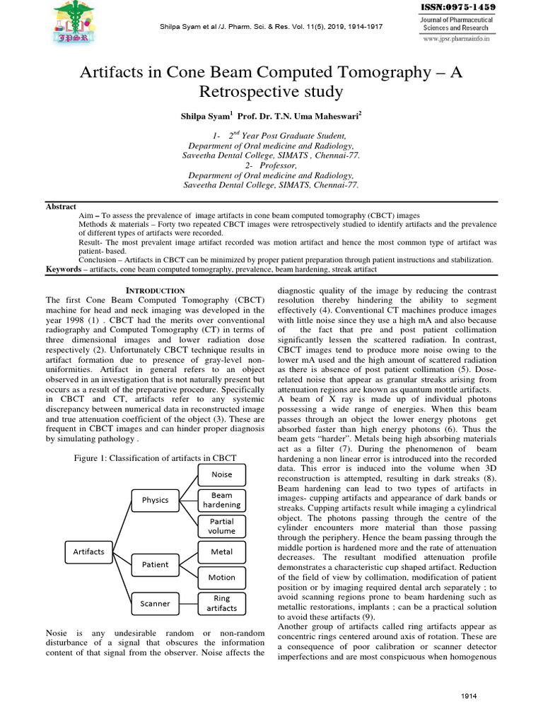 Artifacts in Cone Beam Computed Tomography - A Retrospective Study ...