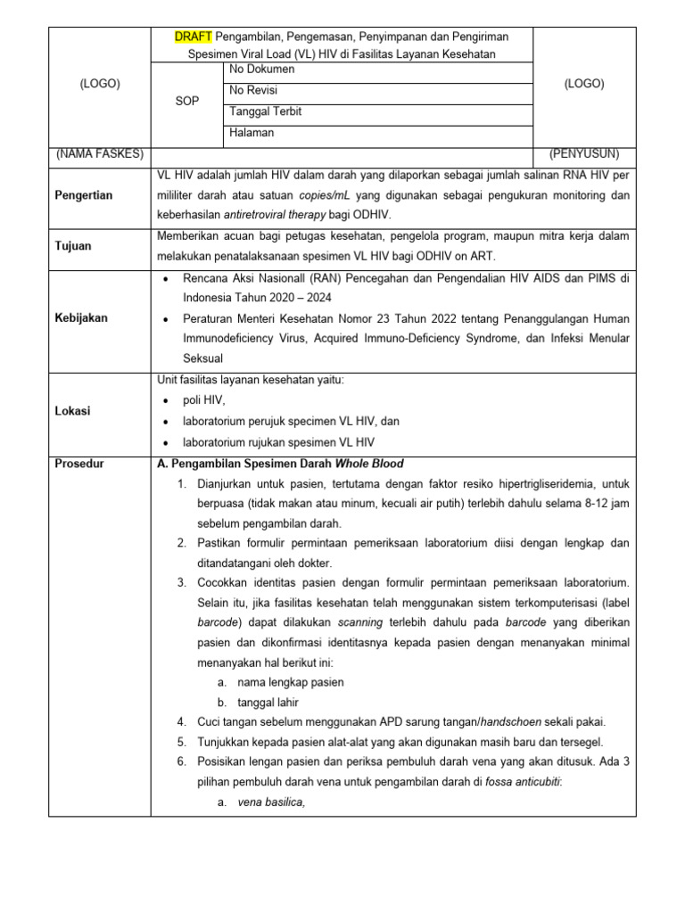 Prosedur Pengiriman Spesimen VL HIV | PDF | Sains & Matematika