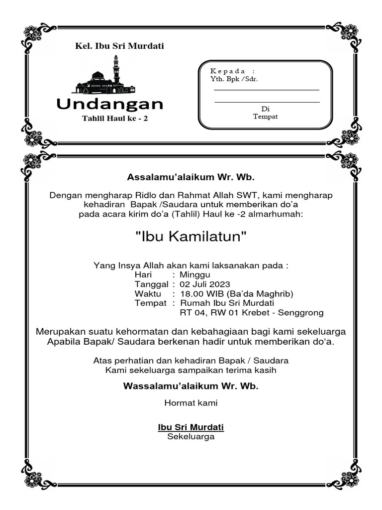 Undangan Tahlil Haul Ke 2 | PDF