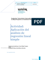 Actividad Aplicación Del Análisis de Regresión Lineal Simple