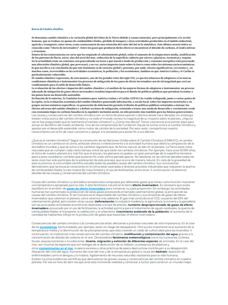 Impacto del Cambio Climático Global | PDF | Cambio climático | Gases de ...