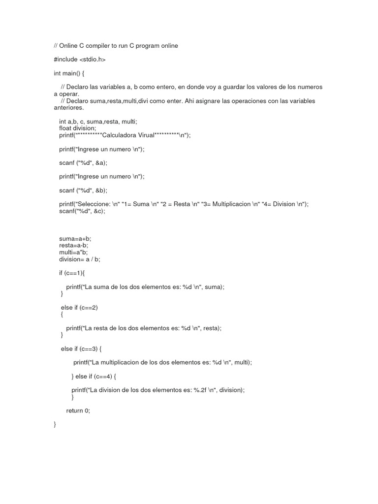 Online C compiler to run C program online | PDF