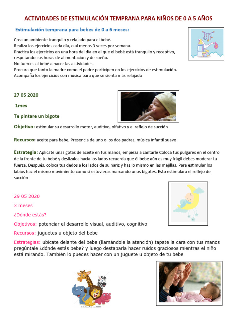 Actividades de Estimulación Temprana para Niños de 0 A 5 Años | PDF