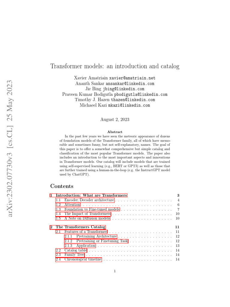 Transformer Models: An Introduction and Catalog | PDF | Cybernetics ...