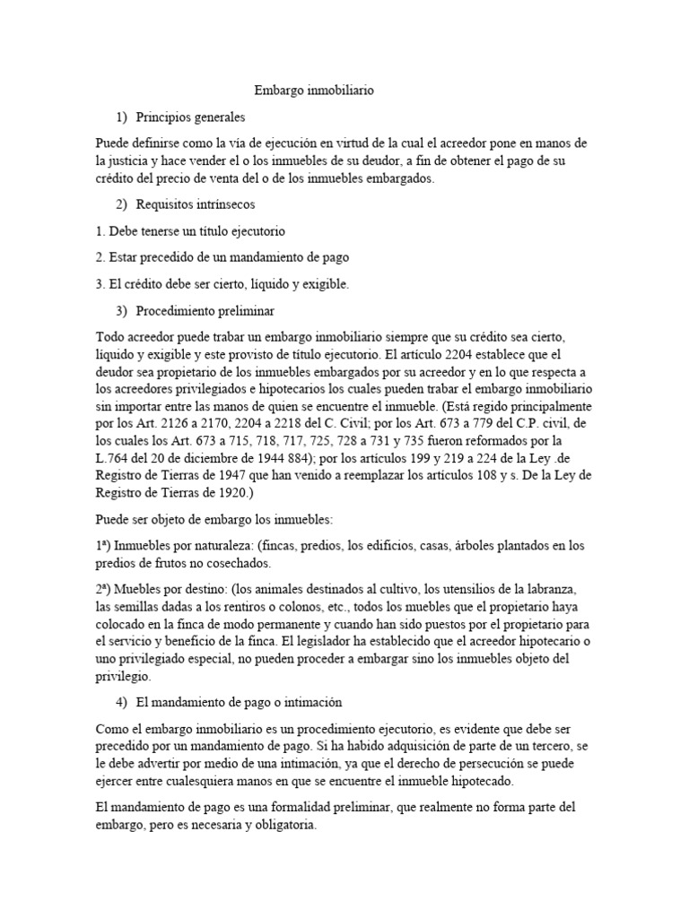 Proceso de Embargo Inmobiliario | PDF | Ley de hipotecas | Estatuto de ...