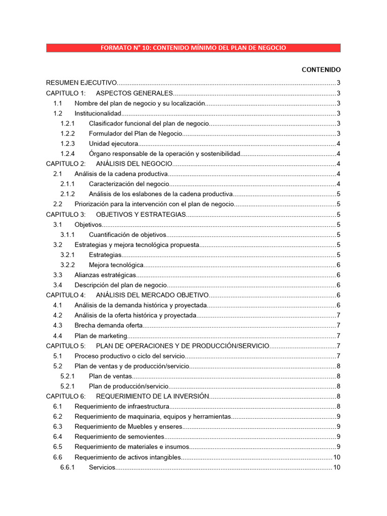 Formato Nro10 - Plan de Negocio | PDF | Demanda | Presupuesto