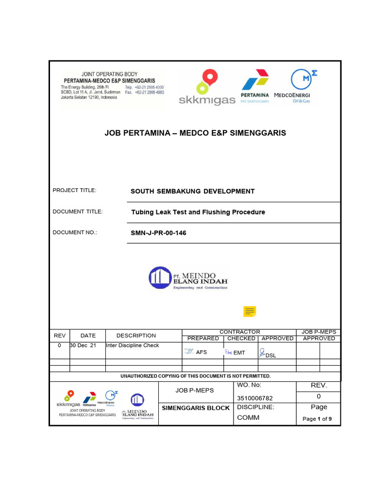 SMNJPR00146Tubing Leak Test and Flushing Procedure. IFR PDF