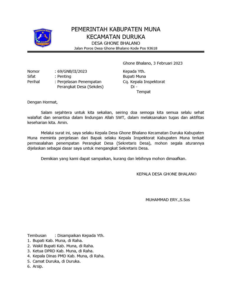 Surat Penjelasan Sekdes Dari PNS | PDF