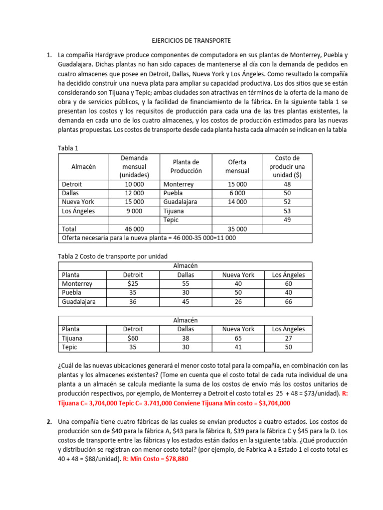 Ejercicios de Repaso de Transporte | PDF