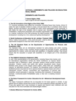NATIONAL AND INTERNATIONAL AGREEMENTS and Policies On EDUCATION OF CHILDREN WITH