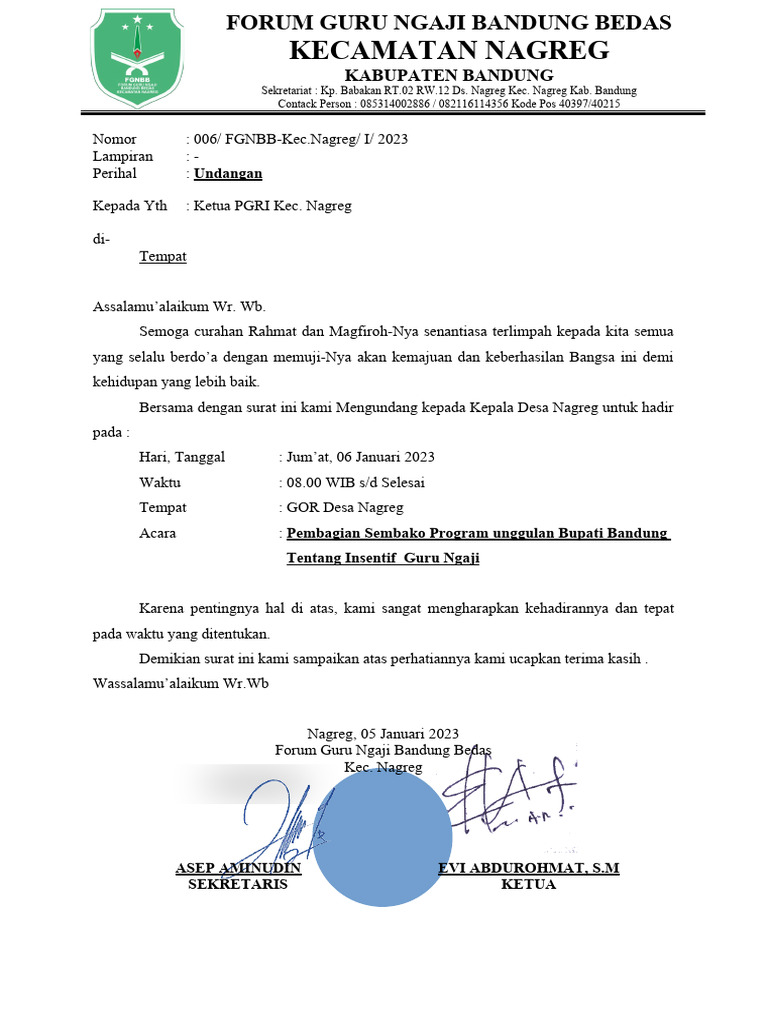 Surat Undangan Kepala Desa 1 PDF | PDF