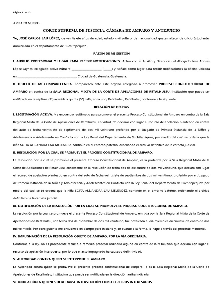 Proceso de Amparo en Caso de Menor | PDF | Debido al proceso ...