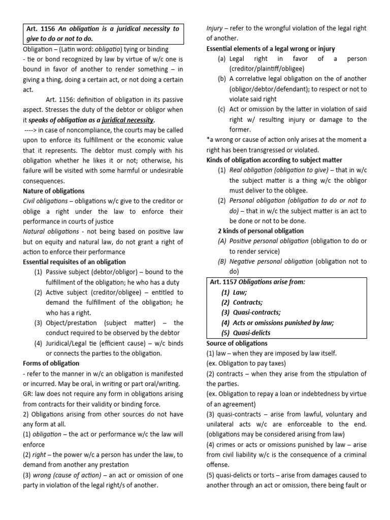 NOTE 1n YT-Law-on-Obligations-and-Contracts-1156-1170 | PDF | Law Of ...