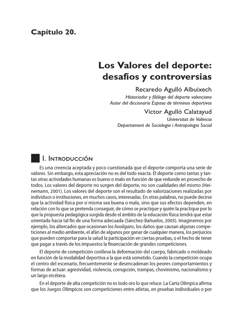 Los valores del deporte desafíos y controversias | PDF | Deportes ...