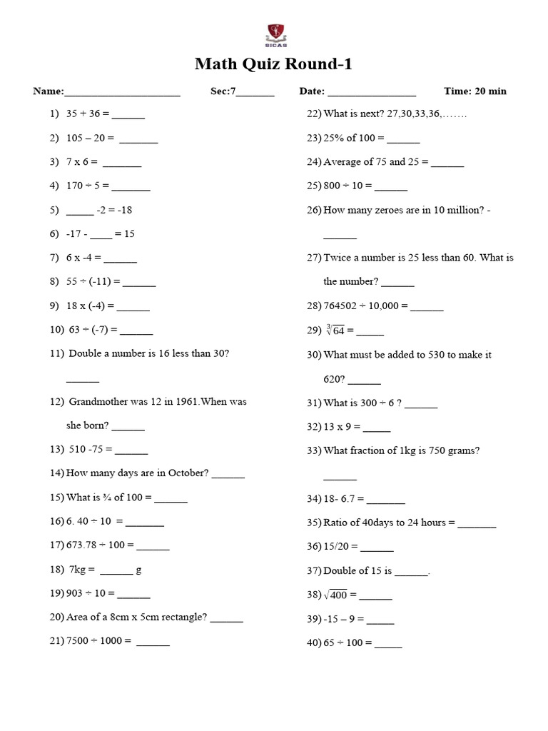 Math Quiz Round1 Gr.7 (20212022) PDF