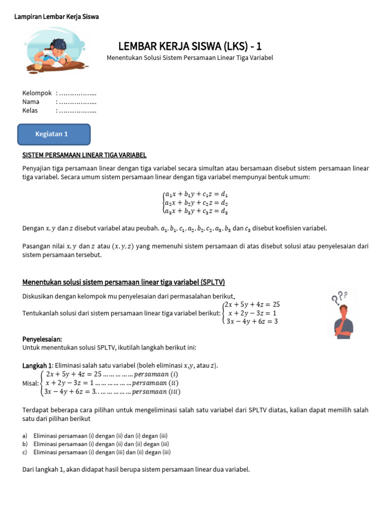 Lampiran (LKPD) Fase e (SPLTV Dan Sistem Pertidaksamaan Linear) | PDF
