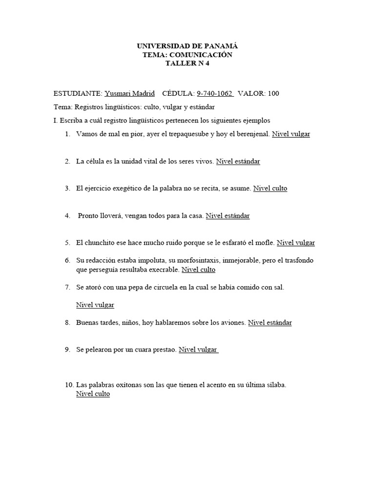 Taller 4 de Comunicación | PDF | Artes del Lenguaje y Comunicación ...