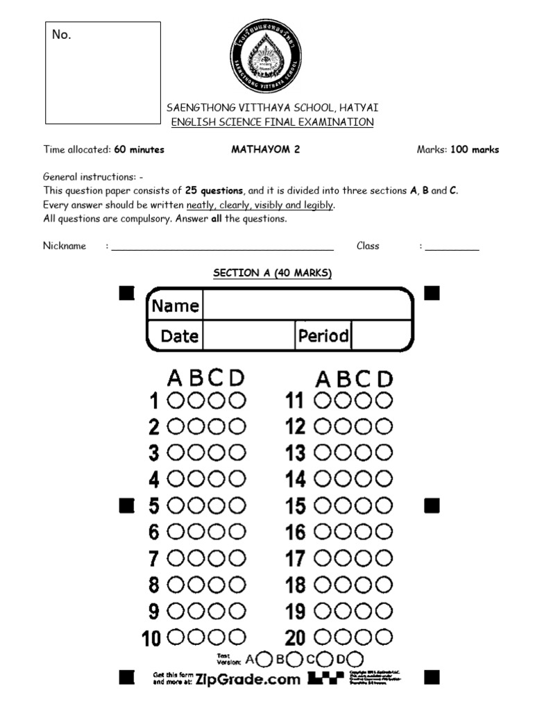 Mathayom 2 English Science Exam | PDF | Soil | Water