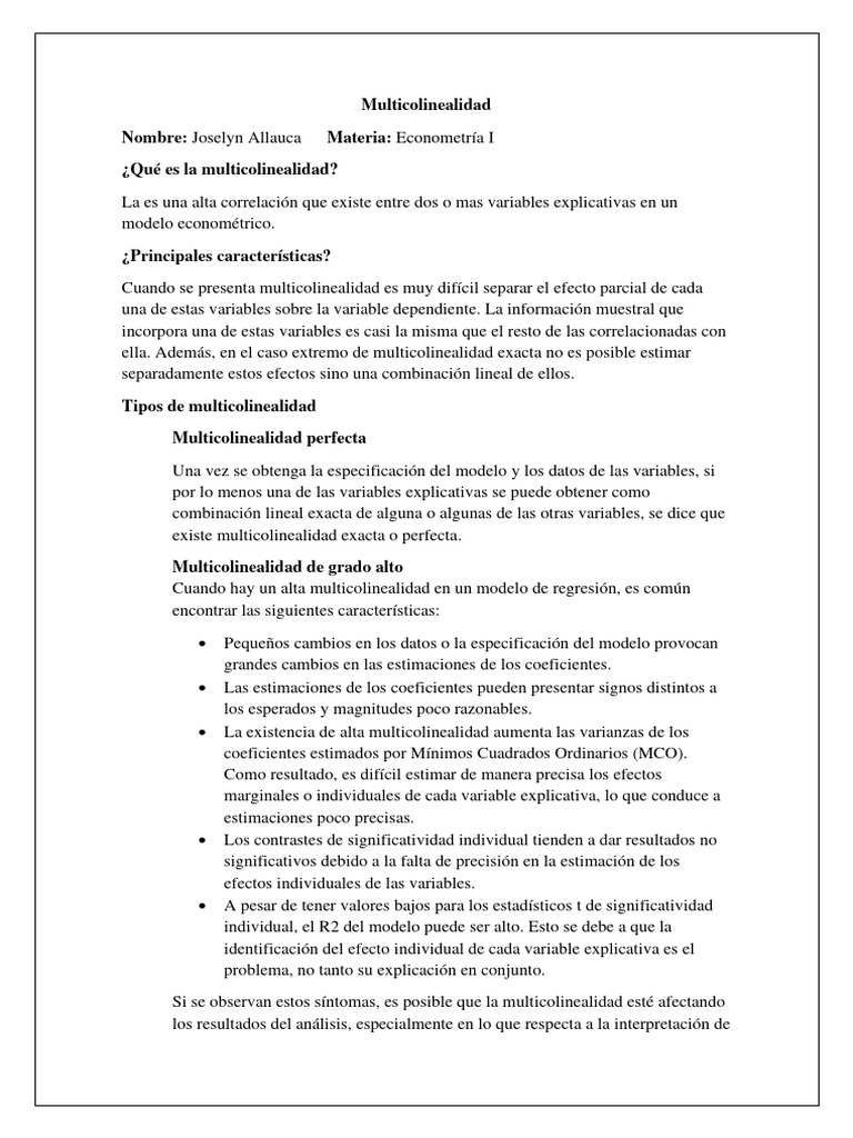 Consulta Multicolinealidad | PDF | Multicolinealidad | Mínimos ...