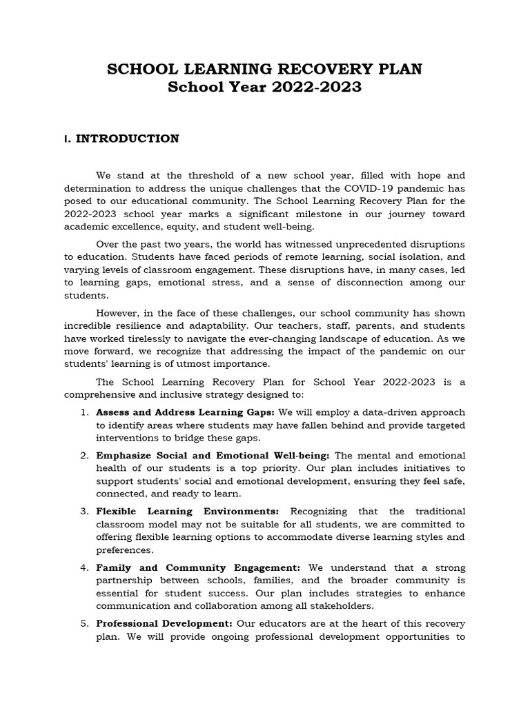 Learning Continuity Plan 20212022 PDF Teachers Learning