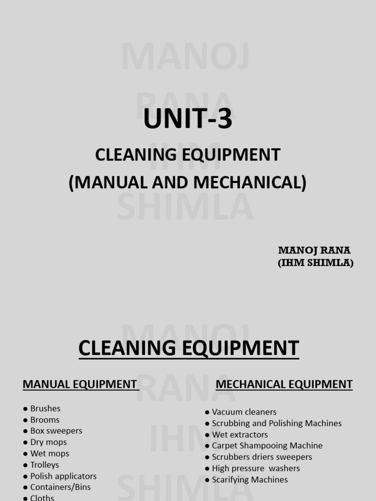 UNIT3 Cleaning Equipment (Manual and Mechanical) PDF Vacuum