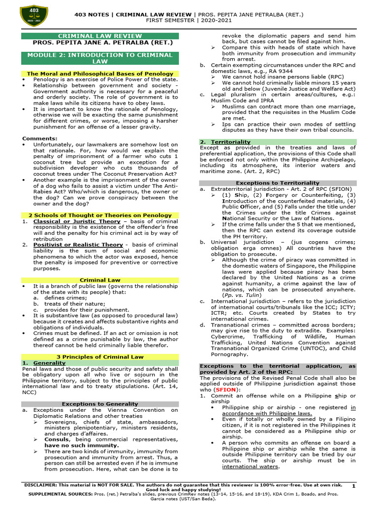 Criminal Law Review Overview | PDF | Crimes | Crime & Violence