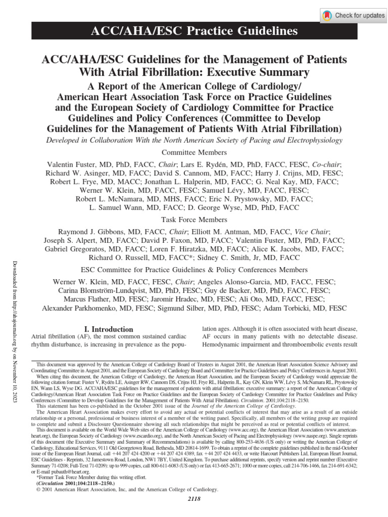 Fuster Et Al 2001 Acc Aha Esc Guidelines For The Management of Patients ...