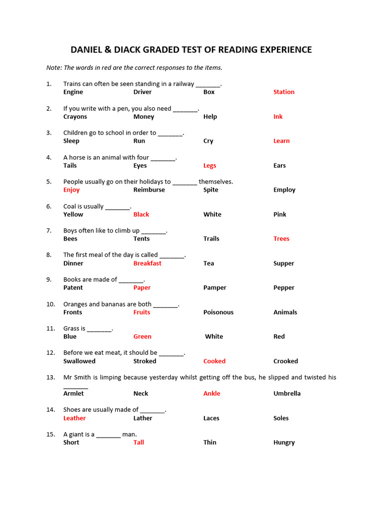 Daniel & Diack Reading Test Overview | PDF
