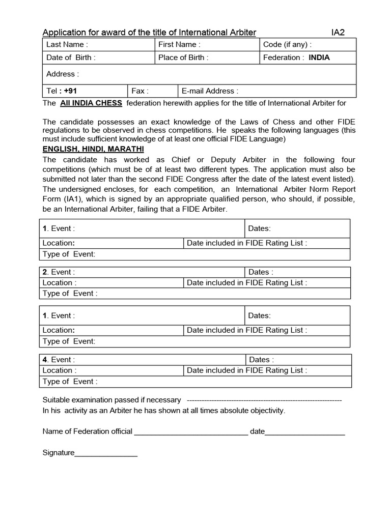 International Arbiter Title Application | PDF | Sports & Recreation ...
