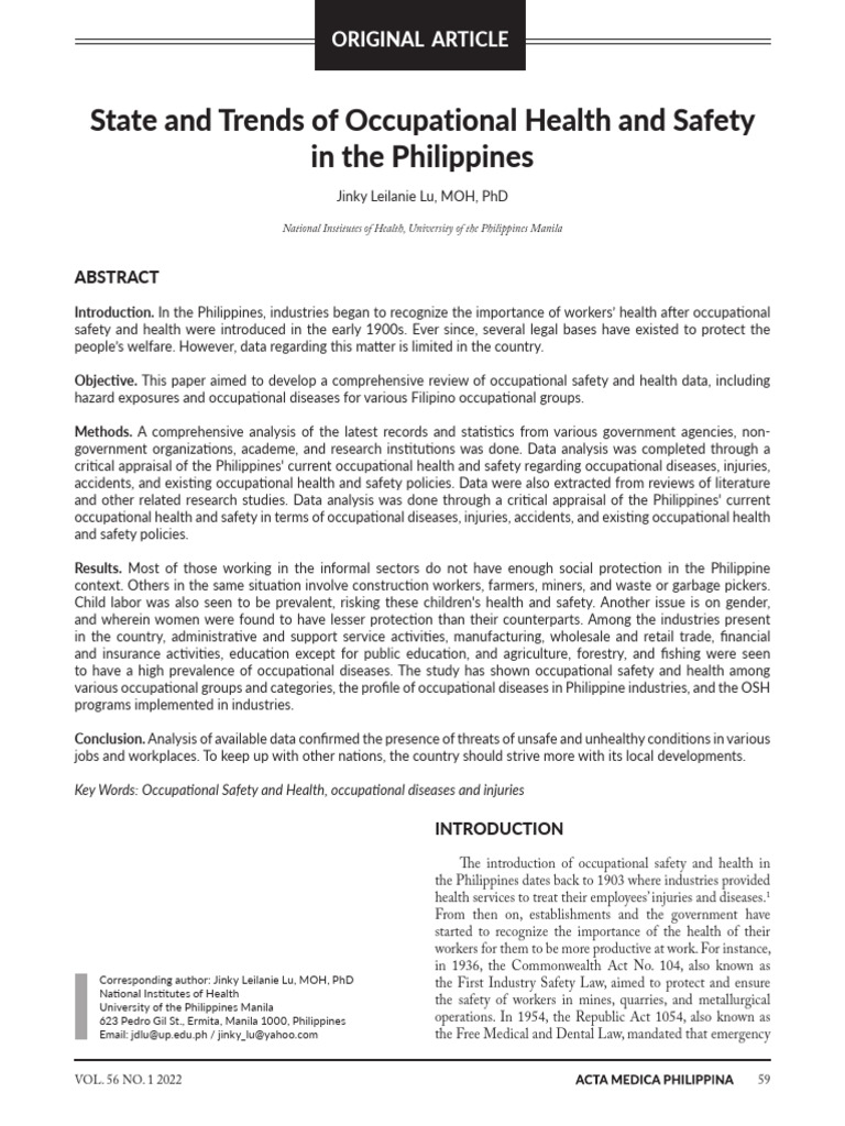 NIH State and Trends of Occupational Health and Safety in The