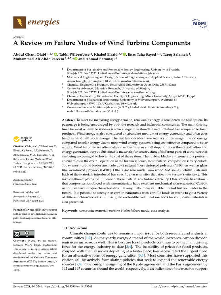 A Review on Failure Modes of Wind Turbine Bearings PDF Composite