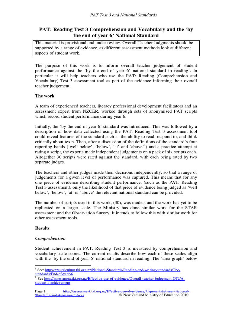 PAT Test 3 Alignment with National Standards | PDF | Reading ...