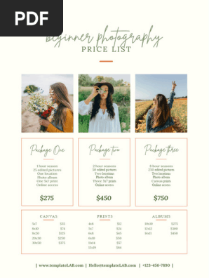 Beginner Photography Price List Template