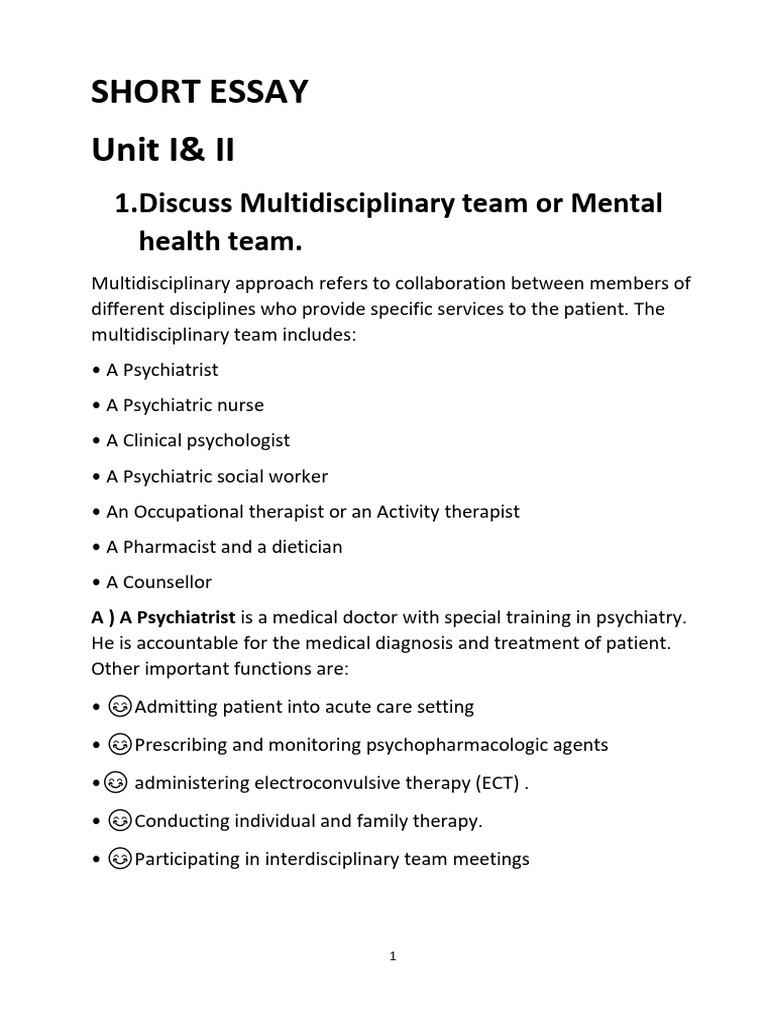 Multidisciplinary Team in Psychiatry | PDF | Psychiatry | Mental Health