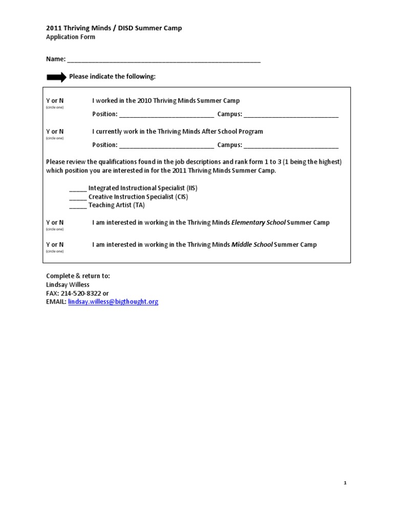 2011 Thriving Minds Application Form | PDF | Career & Growth | Social ...