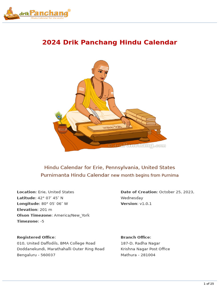 2024 Drik Panchang Hindu Calendar v1.0.1 Download Free PDF