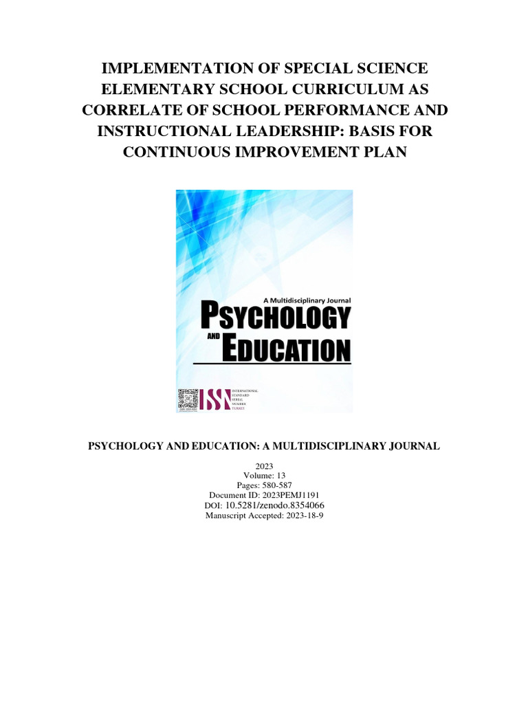 Implementation of Special Science Elementary School Curriculum As