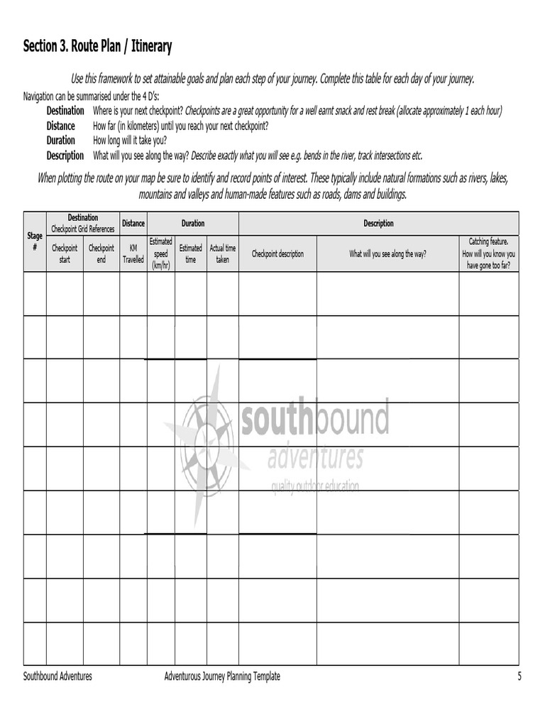 Route Planning BLANK Template | PDF