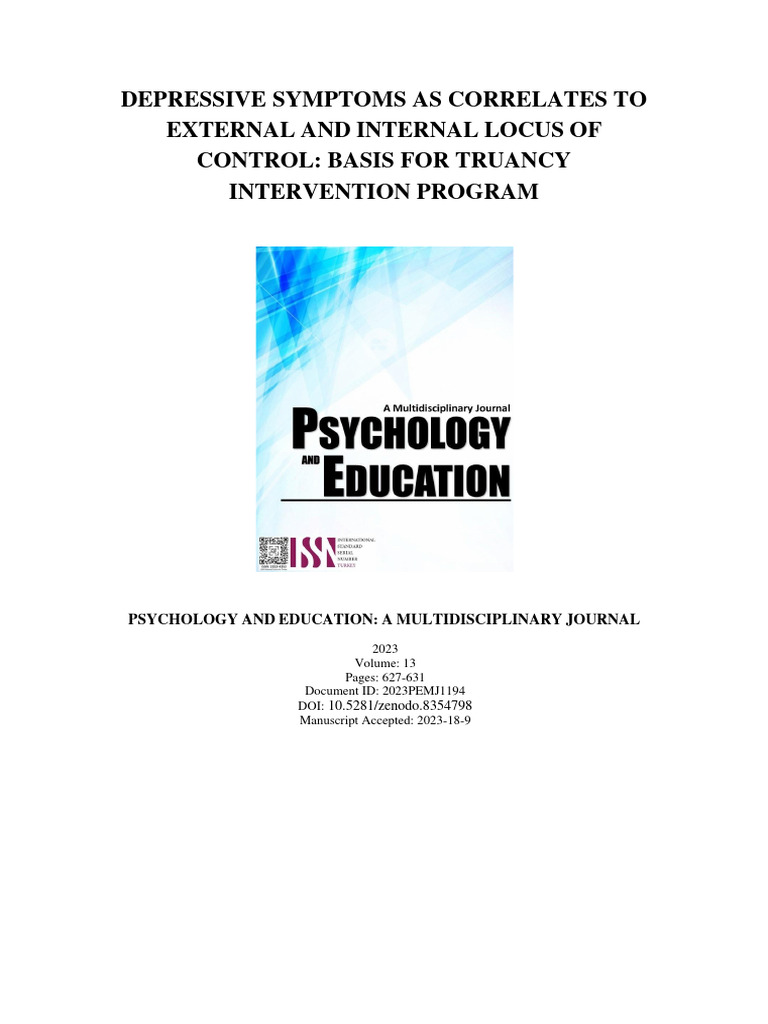 Depressive Symptoms As Correlates To External and Internal Locus of ...