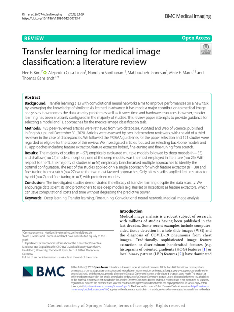 Transfer - Learning - For - Medical - Image - Classification SLR | PDF ...