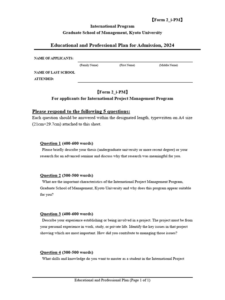 Kyoto University IPM Application Guide | PDF | Career & Growth