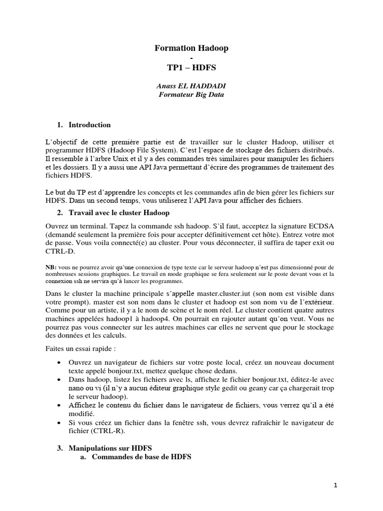 Commandes essentielles pour HDFS | PDF | Fichier texte | Apache Hadoop