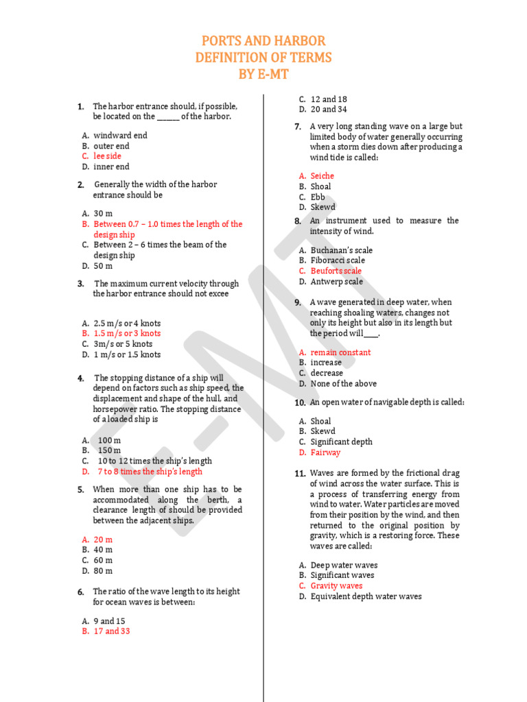 Ports and Harbor Definition of Terms (EMT) PDF Tide Physical Geography