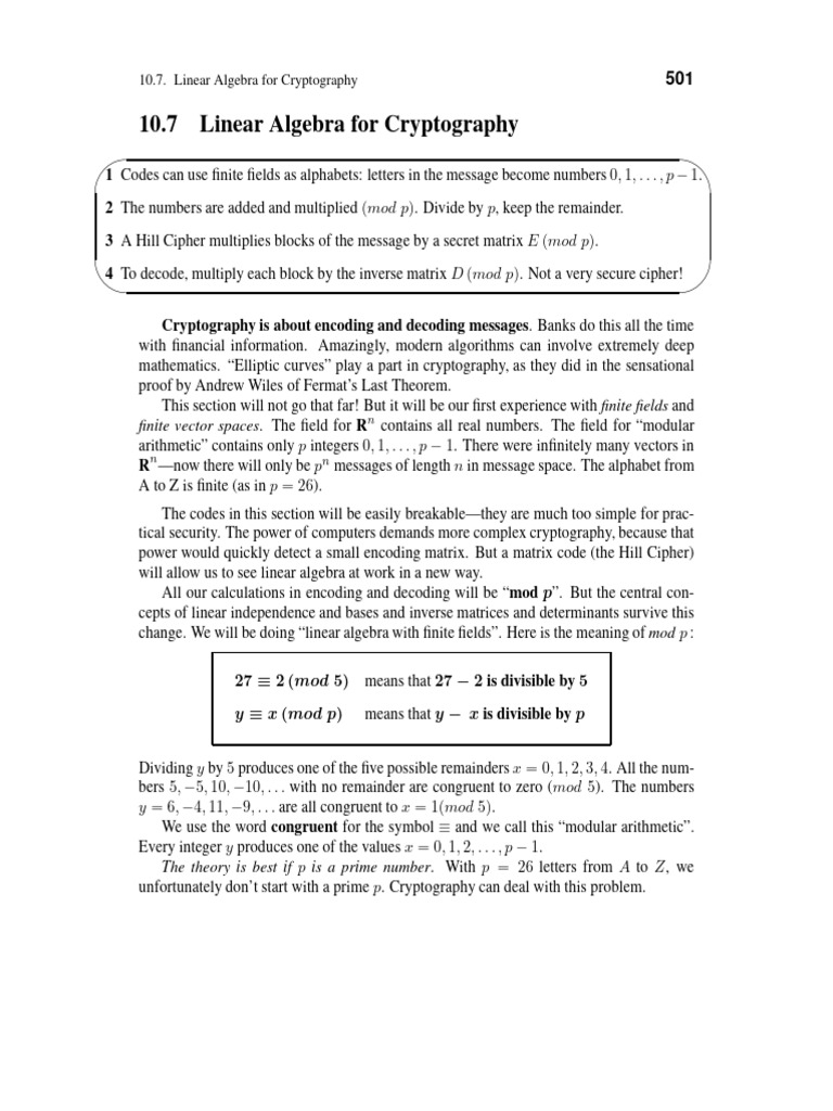 Linear Algebra in Cryptography Basics | PDF | Cryptography | Field ...