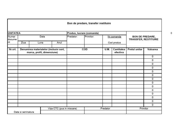 Bon de Predare Transfer Restituire6 | PDF