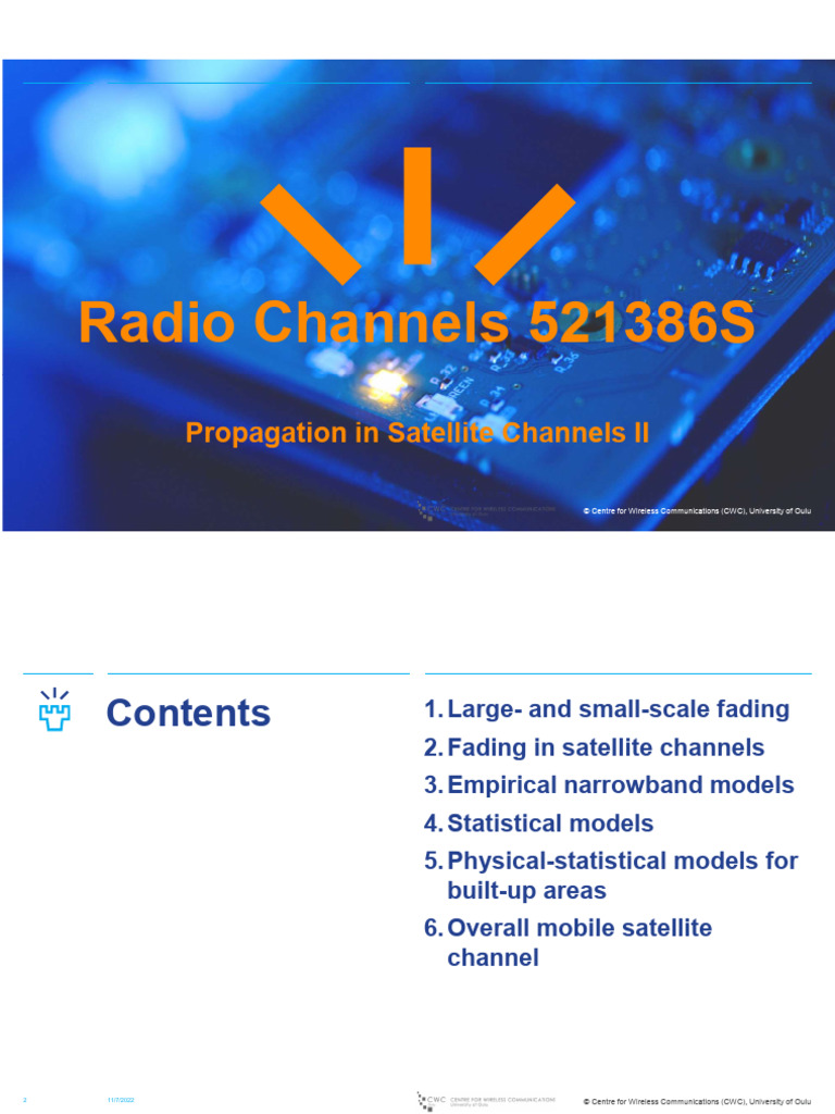 Radio Channels 2022 Lecture 5 Propagation in Satellite Channels II