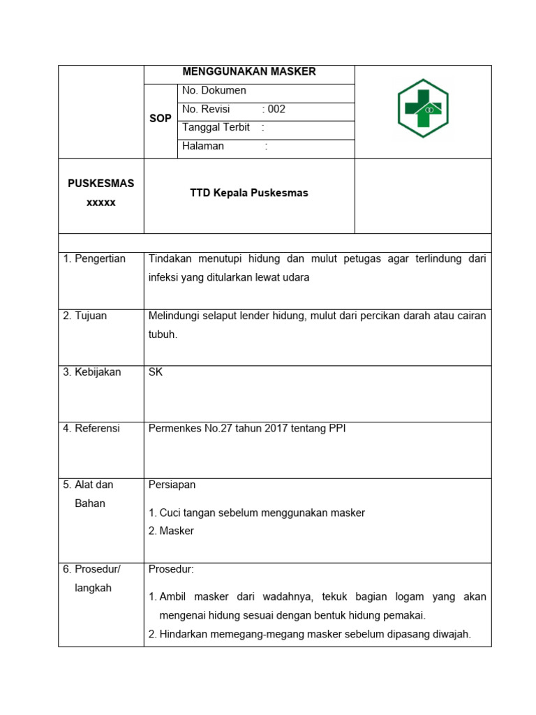 SOP MENGGUNAKAN MASKER | PDF
