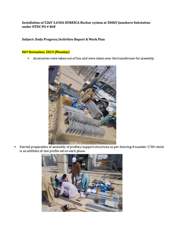 52kV Busbar Installation Progress Report | PDF | Home & Garden ...